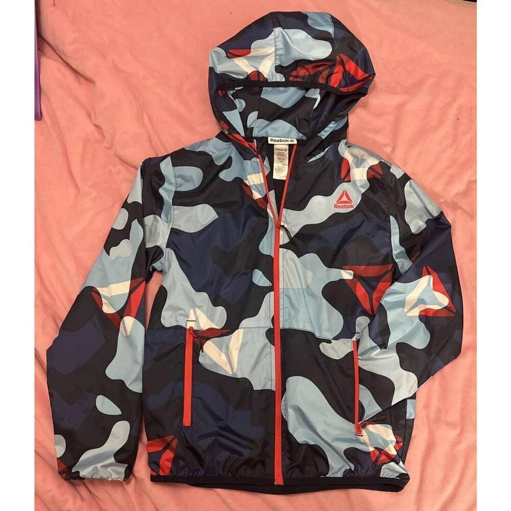 JACKET Big Kids Reebok Windbreaker, Blue & Red, Size L- 10/12.